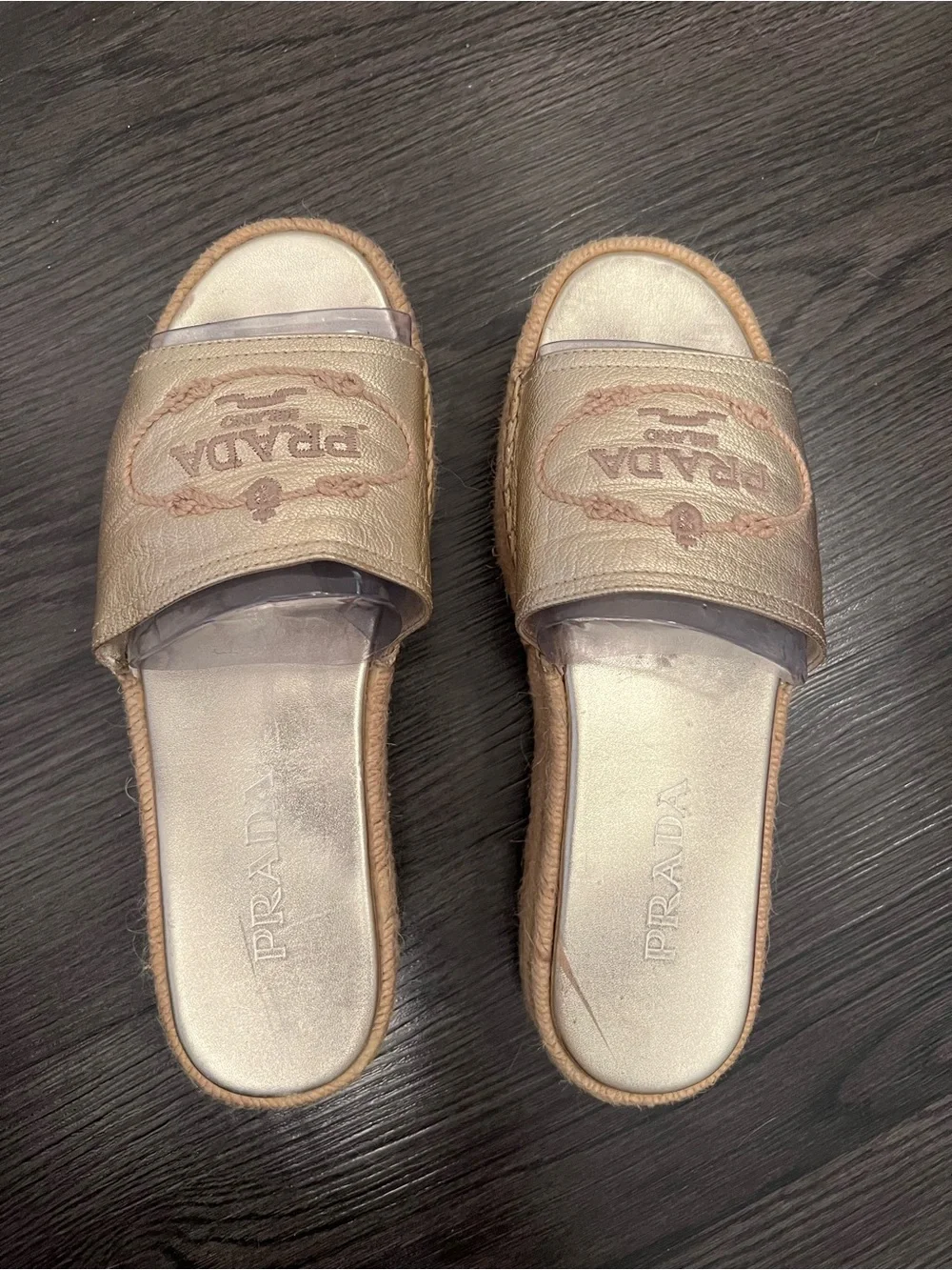 Prada Slide Espadrille Platform Sandals in Metallic Gold size 7.5 - Picture 10 of 10